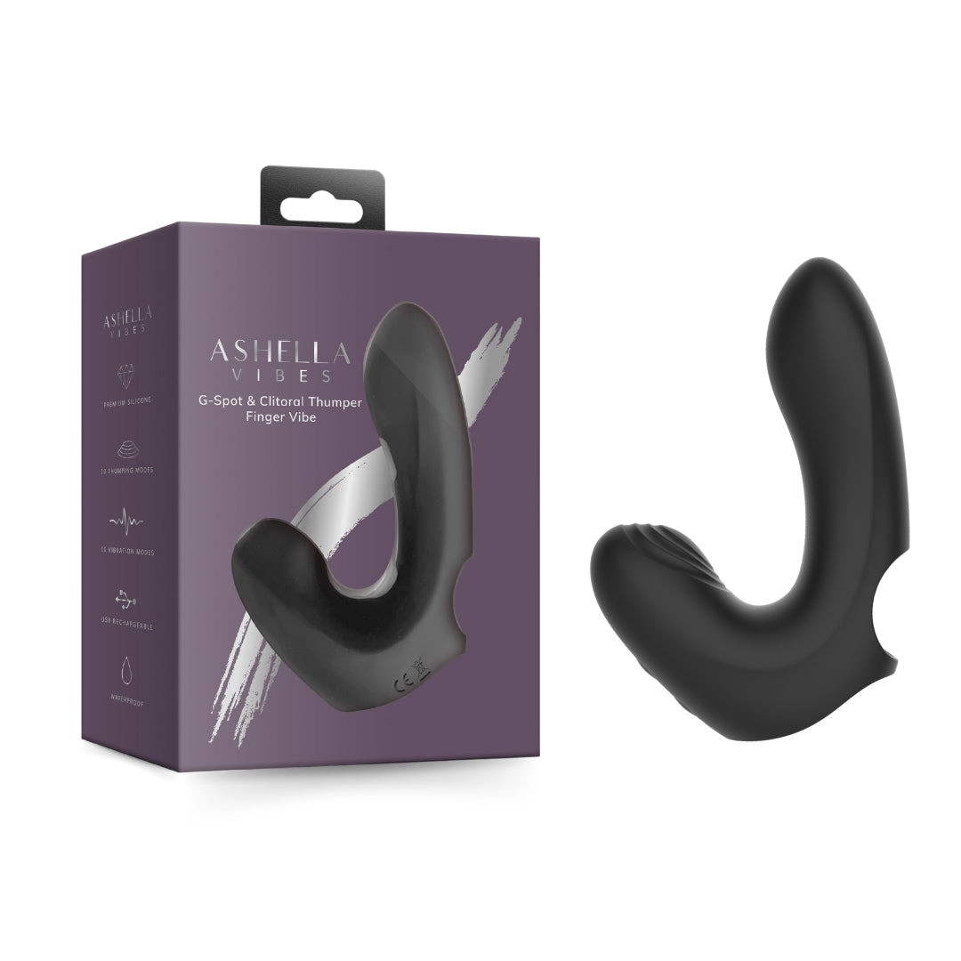 Ashella Vibes Black G-spot Clitoral Thumper Finger Vibe Waterproof