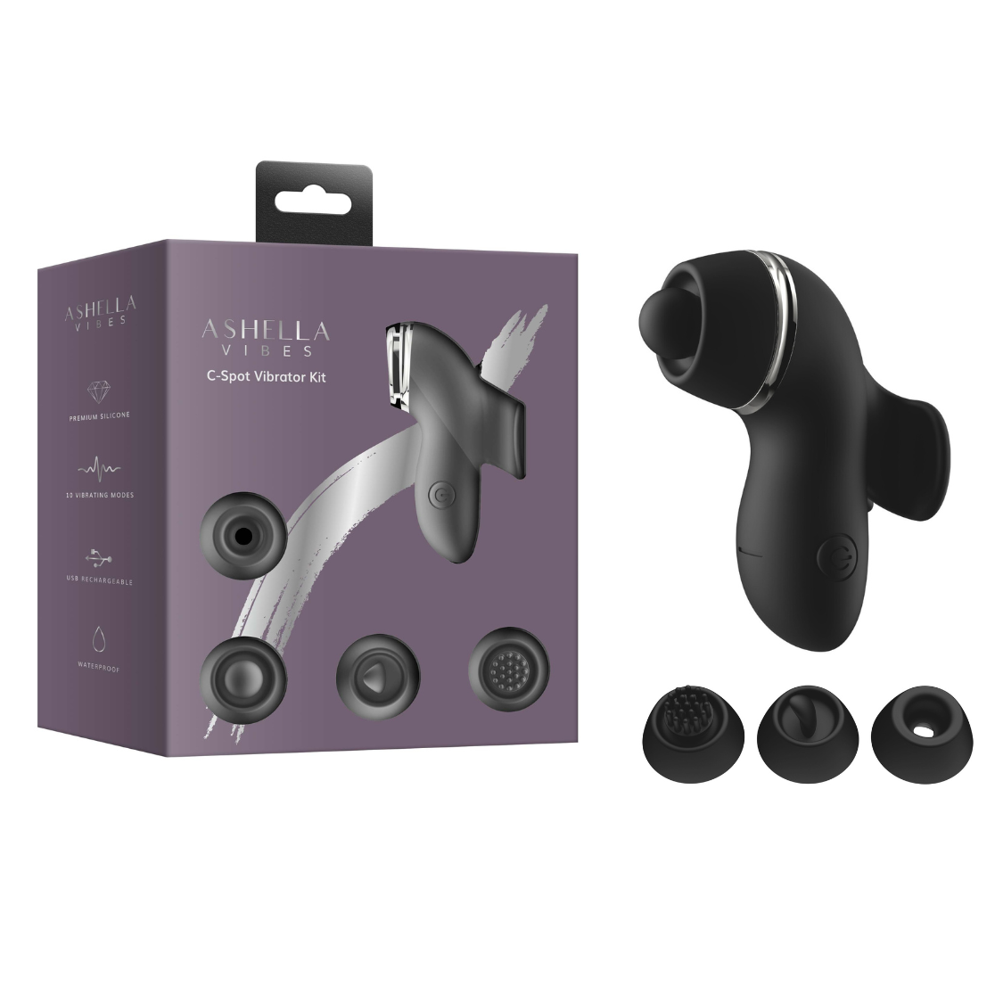 Ashella Vibes C-Spot (Black) – Compact Silicone Attachment Vibrator Kit