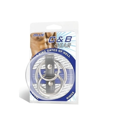 Blue Line 3 Ring Gates of Hell Steel Penis Rings with Perineum Support