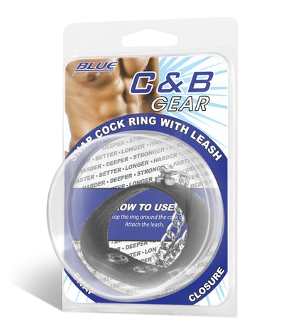 Blue Line Snap Cock Ring With Leash Adjustable Metal Loop Closure for BDSM Play