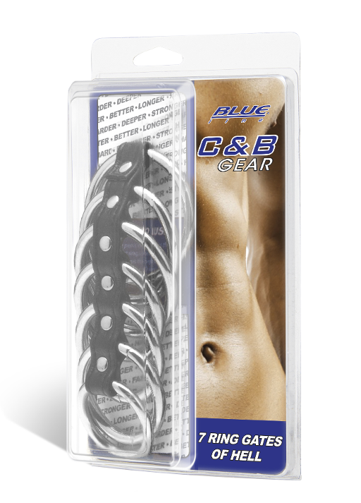 Blue Line 7 Ring Gates of Hell Steel Penis and Testicle Restraint Set