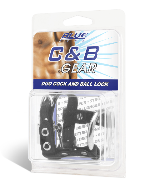 Blue Line Duo Cock and Ball Lock with Leather Strap and Metal Ring