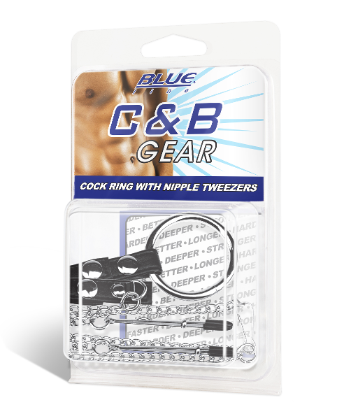 Blue Line Cock Ring With Nipple Tweezers – Adjustable Sensation Enhancer