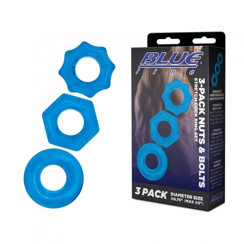 Blue Line Three-Pack Stretchable Cock Ring Set for Men