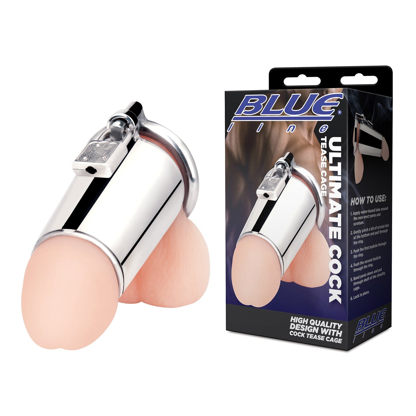 Blue Line Ultimate Cock Tease Cock Cage Cylinder Shaped Chastity Device with Padlock