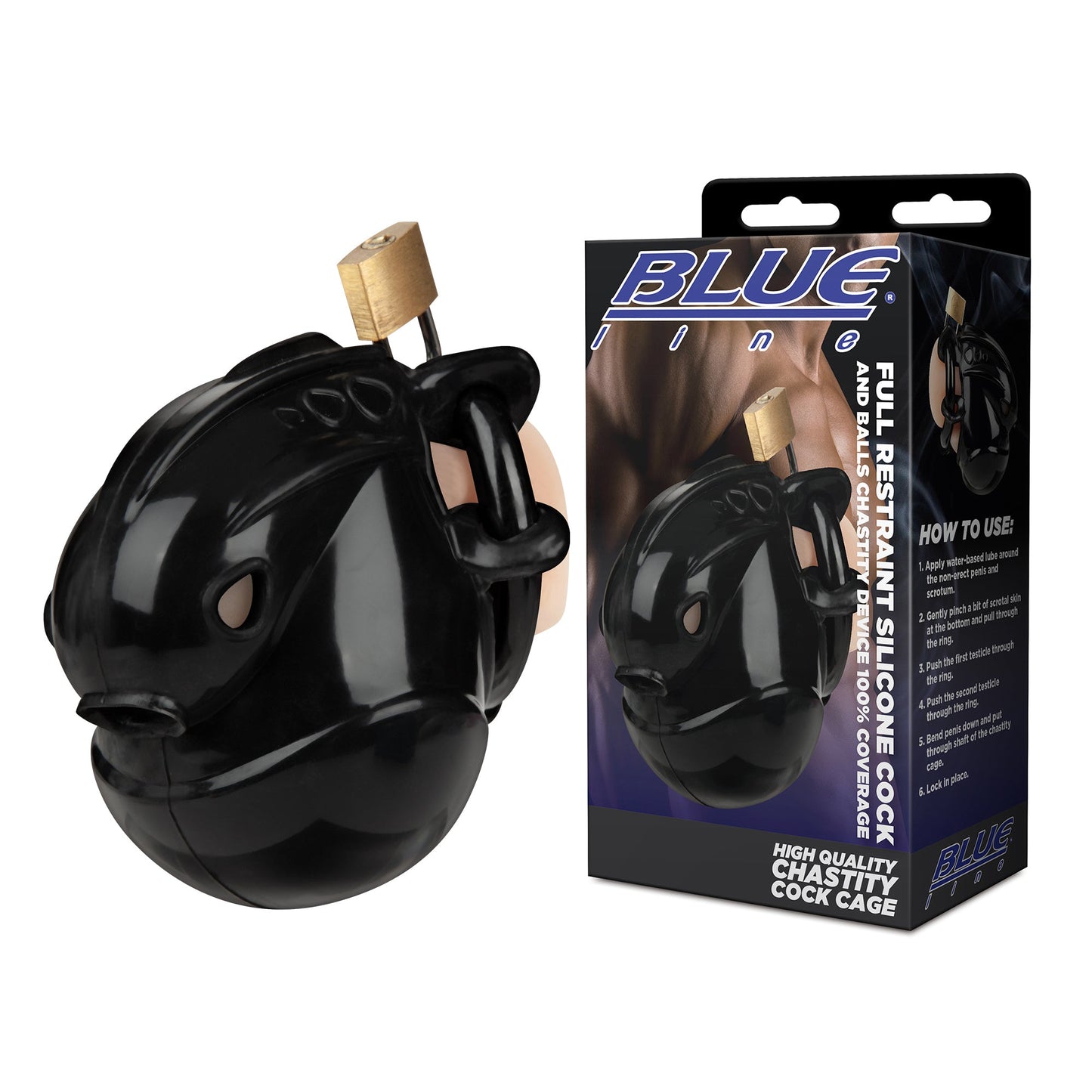 Blue Line Full Restraint Silicone Cock and Balls Chastity Device