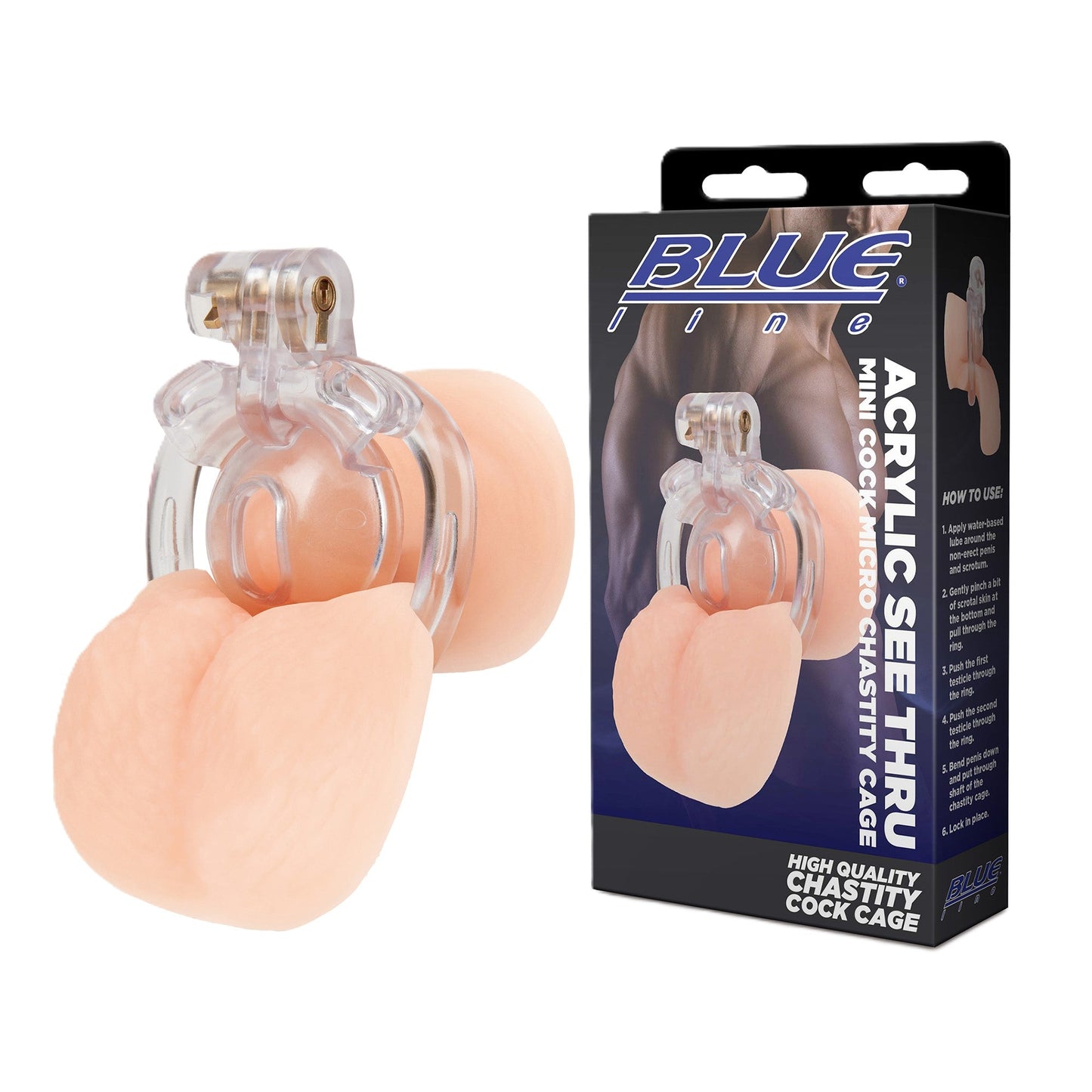 Blue Line Acrylic See Thru Mini Micro Chastity Cage