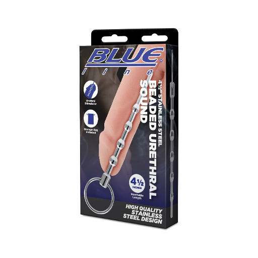 Blue Line 4.5 Inch Stainless Steel Beaded Urethral Sound in Blue