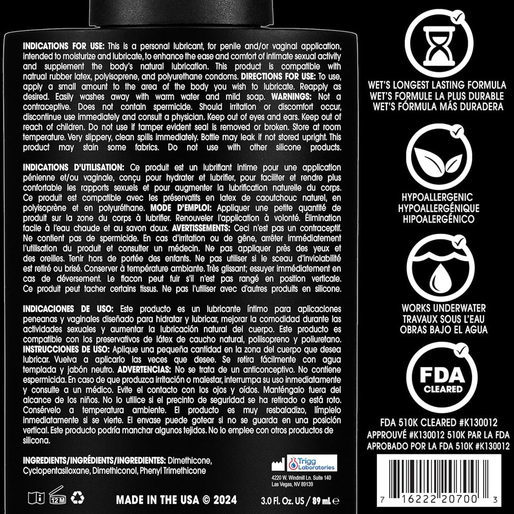 Wet Platinum Luxury Silicone Lubricant 3.1oz – Medical Grade Lubricant