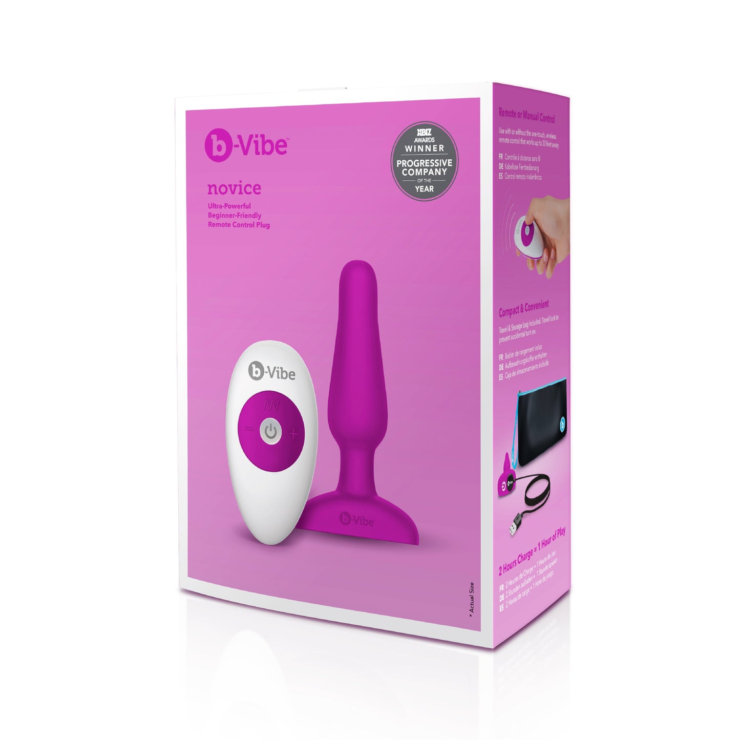 B-Vibe Novice Plug Fuchsia Small Beginner-Friendly Vibrating Anal Plug with Remote Control