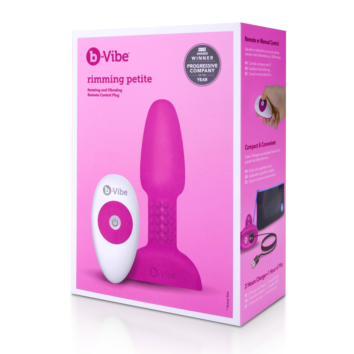 B-Vibe Rimming Petite Rotating and Vibrating Remote Control Plug in Fuchsia