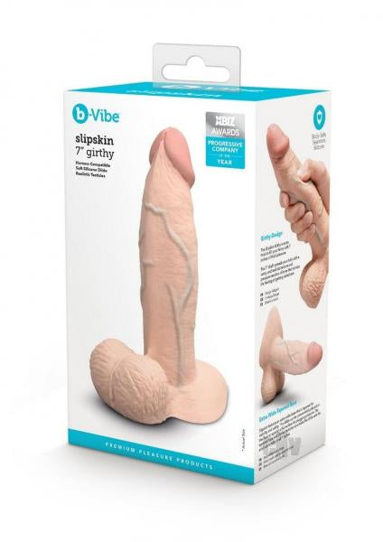 B-Vibe Slipskin Realistic Silicone Dildo 7 Inch Girthy Cream