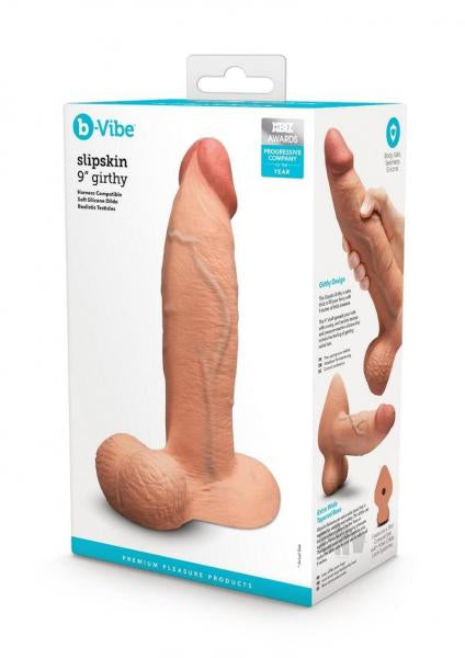 B-Vibe Slipskin Realistic Silicone Dildo 9 Inch Girthy Mocha