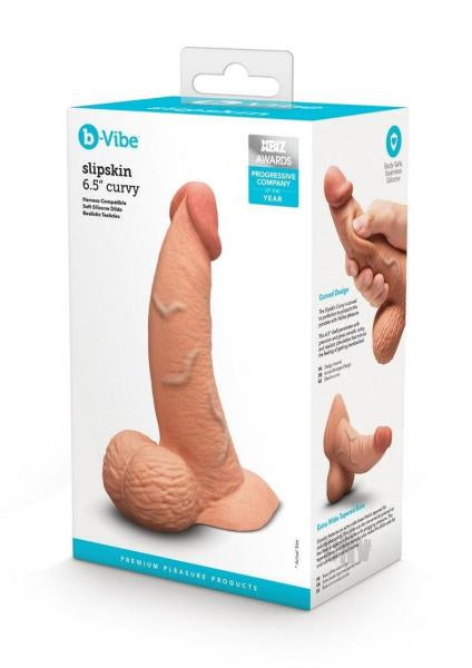 B-Vibe Slipskin Realistic Silicone Dildo 6.5 Inch Curved Mocha