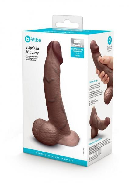 B-Vibe Slipskin Realistic Silicone Dildo 8 Inch Curved Brown