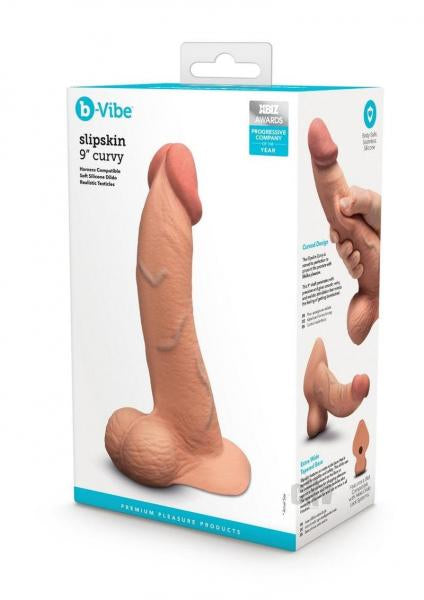 B-Vibe Slipskin Realistic Silicone Dildo 9 Inch Curved Mocha