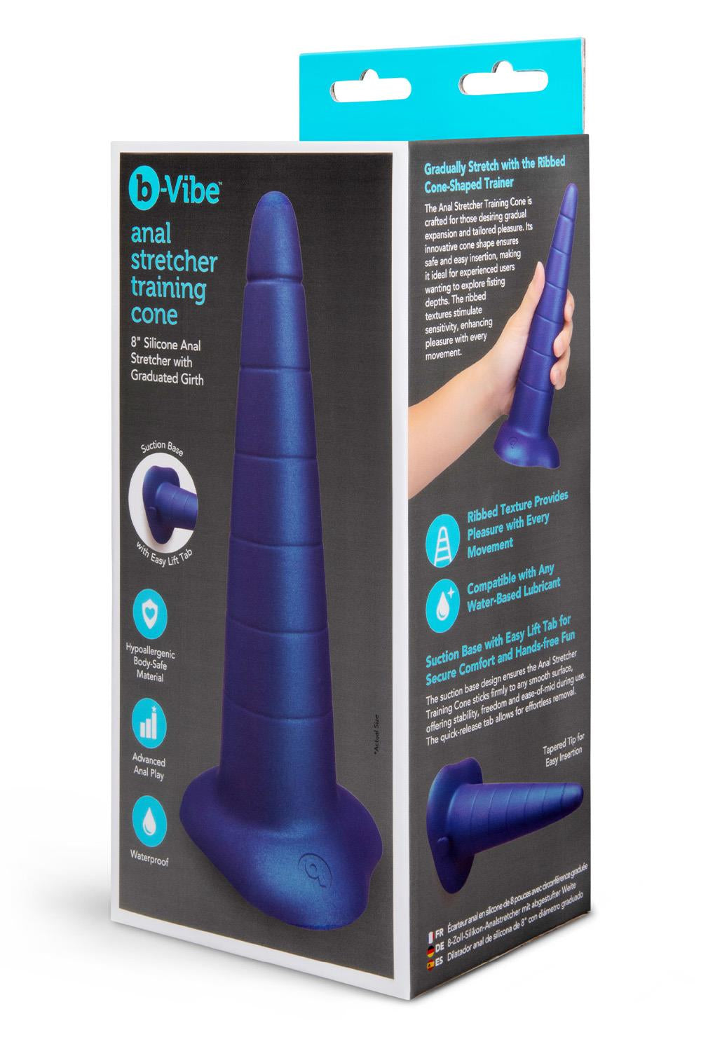 b-Vibe Anal Stretcher Training Cone (Black) – 7.25 Inch Ribbed Silicone Anal Trainer