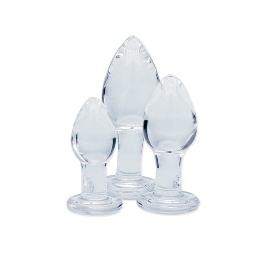 Utopian Trinity – Premium Borosilicate Glass Butt Plug Set Small, Medium, and Large Sizes
