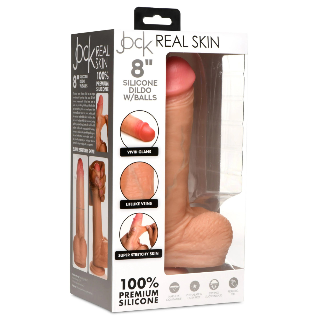 Jock 8 Inch Realistic Skin Silicone Dildo with Balls