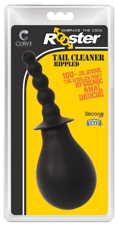 Rooster Tail Cleaner Rippled Anal Douche Black 100 Percent Silicone 8 oz Capacity