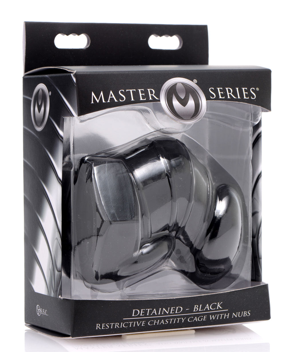 Master Series Detained Restrictive Chastity Cage (Black) – Rubber Chastity Device with Nubs