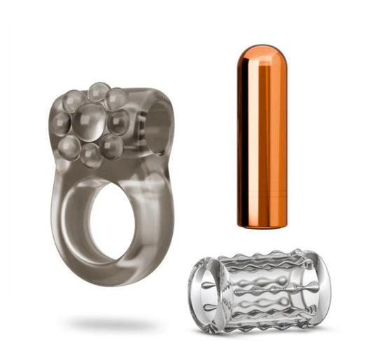 Stay Hard Vibrating Cock Ring Set With Textured Sleeve - Stamina Enhancer