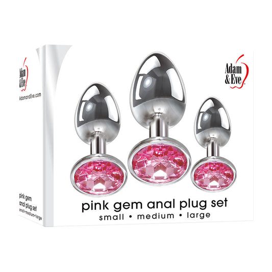 Adam & Eve Pink Gem Anal Plug Set – Metallic Butt Plugs in 3 Sizes
