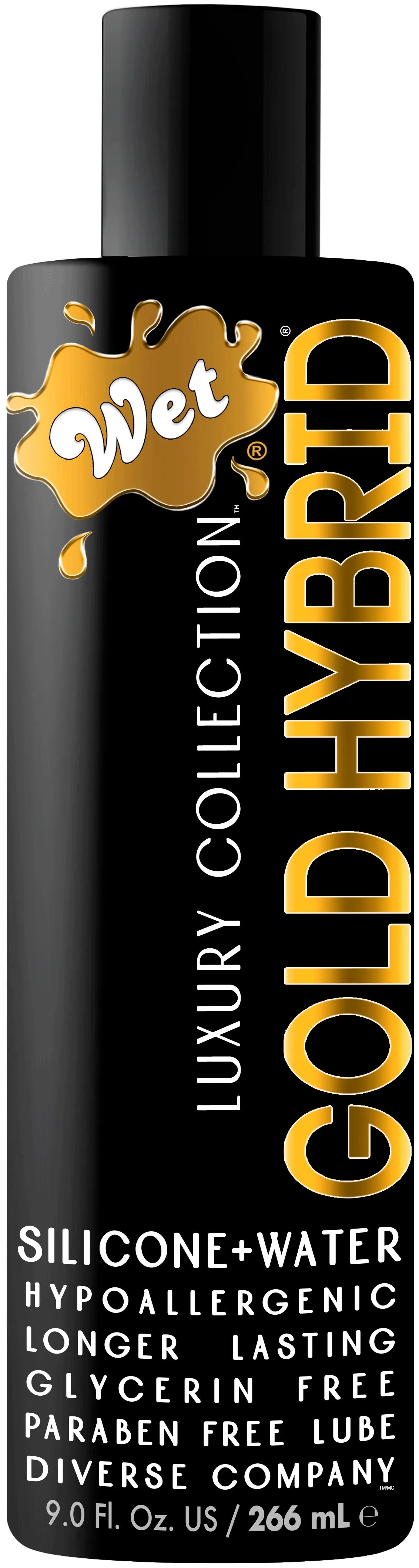 Wet Gold Hybrid Water Silicone Blend – Hypoallergenic Lubricant 9 Fl Oz