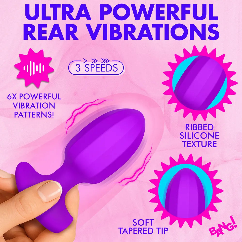 Bang! Ribbed Vibrating Silicone Butt Plug – Rechargeable Anal Vibrator