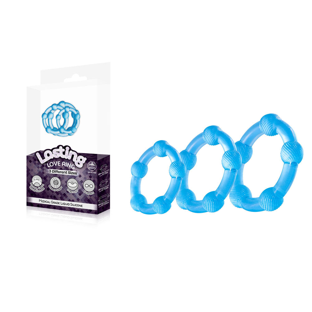 Lasting Love Ring 3 Piece Set - Silicone Cock Rings - Blue