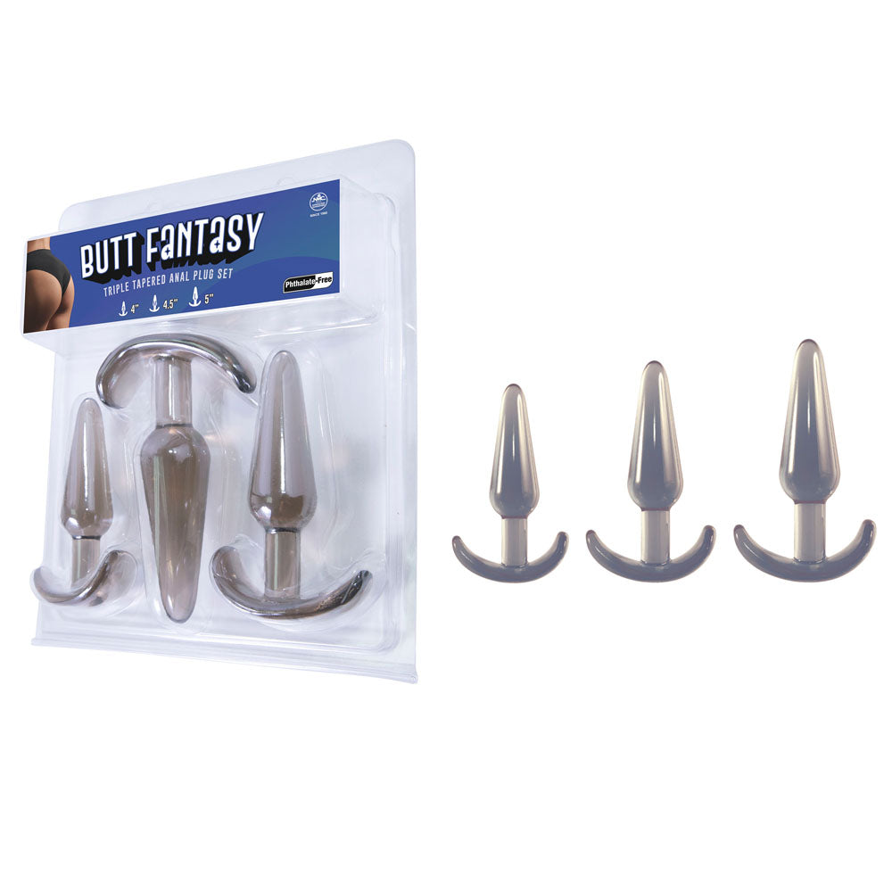Butt Fantasy Triple Tapered Anal Plug Set – Phthalate-Free Small, Medium, Large Anal Plugs