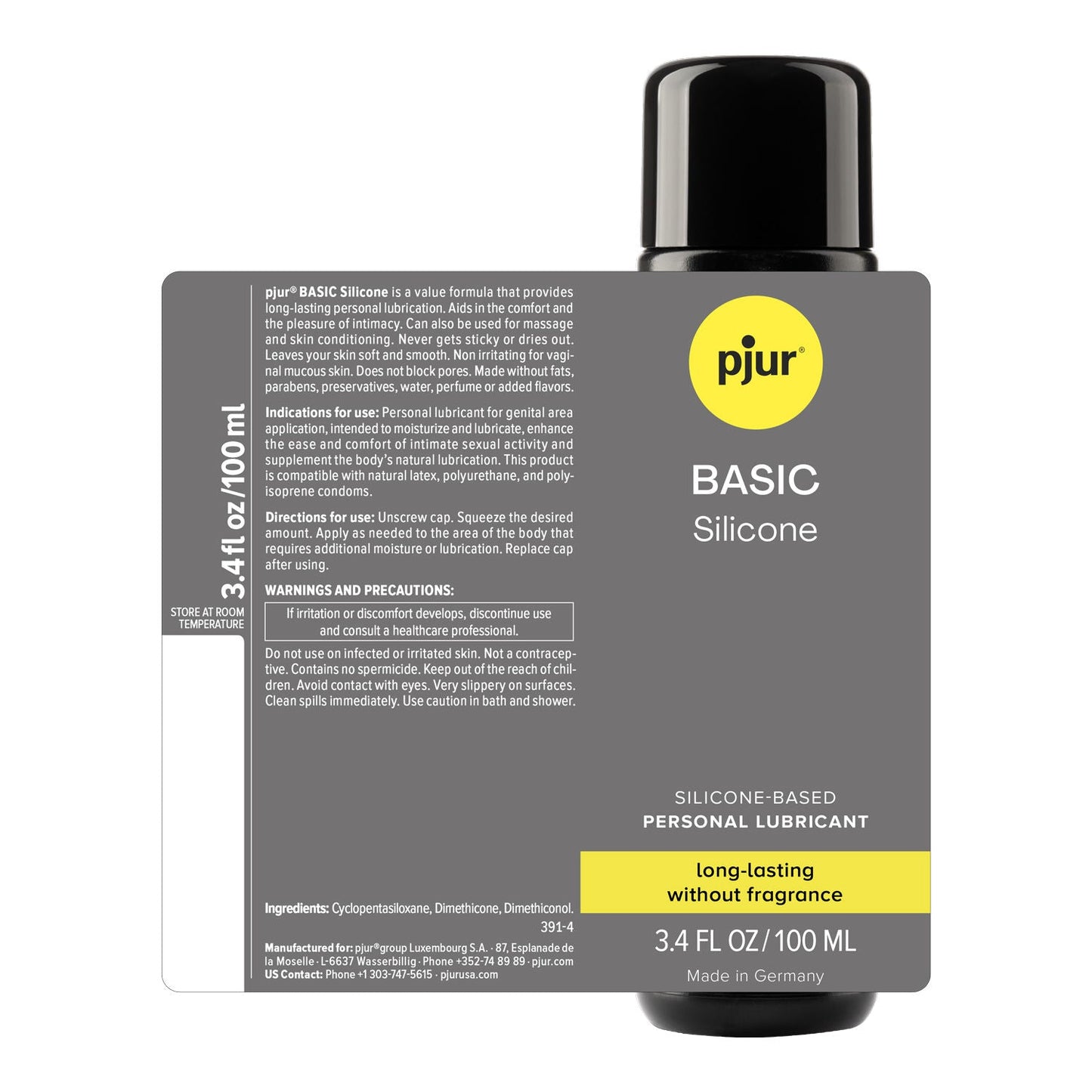 Pjur Basic Silicone – 3.4 Fl. Oz. (100ml) Long-Lasting Personal Lubricant