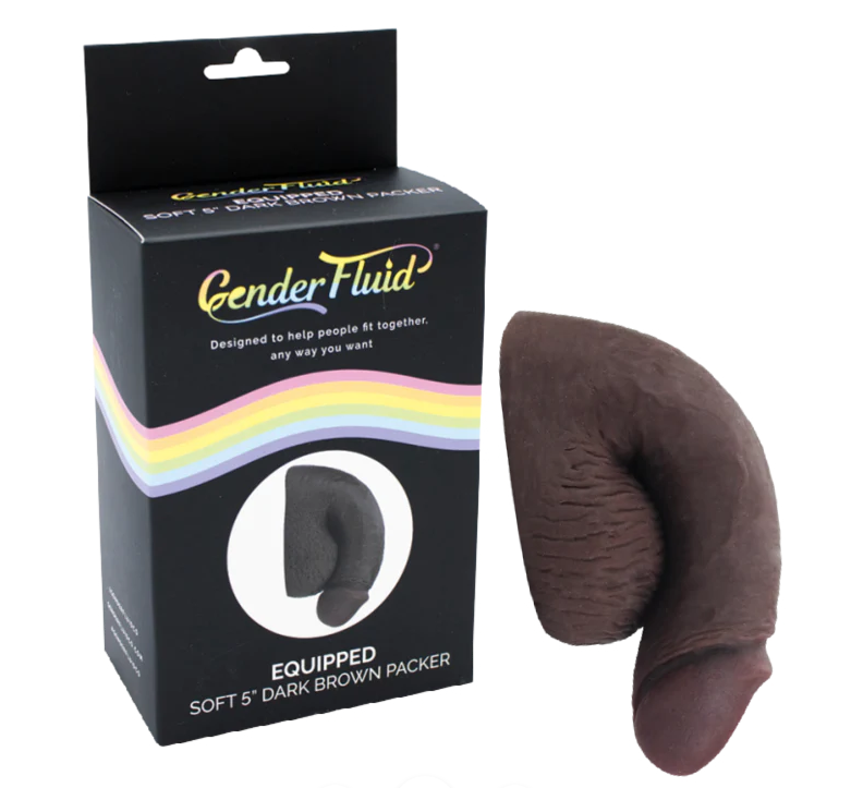 Gender Fluid Equipped Soft Packer 5 Inch Dark Brown Realistic Soft Prosthetic
