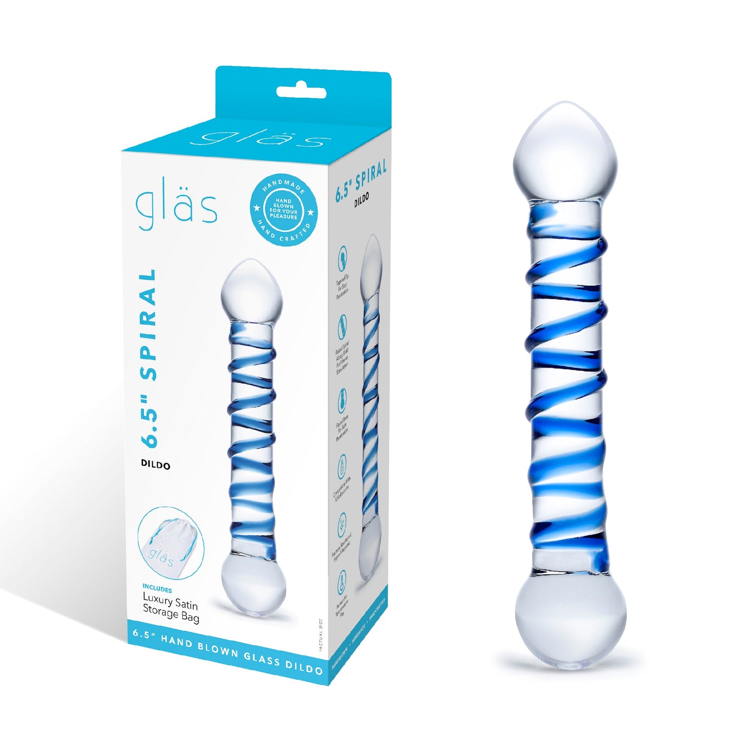 Glas 6.5 Inch Spiral Dildo with Blue Swirls