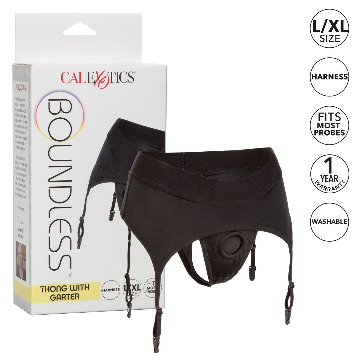 Boundless Black Thong with Garter Harness for L/XL Comfort