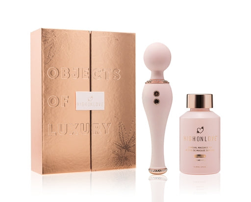 HighOnLove Objects of Luxury Gift Set with CBD Sensual Massage Oil and Bedazzled Silicone Body Wand