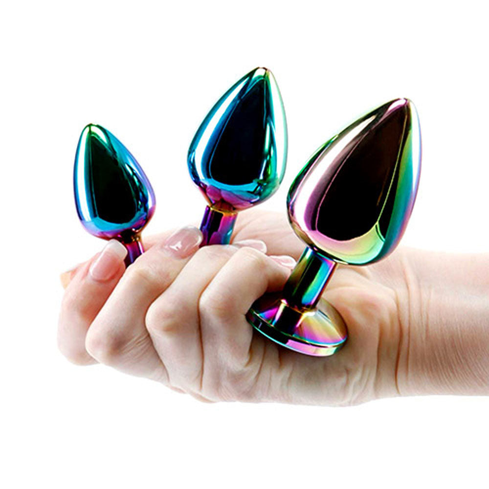 Adam & Eve Rainbow Heart Gem Anal Training Set (Multicolored) – Metal Anal Plugs Set of Three Sizes