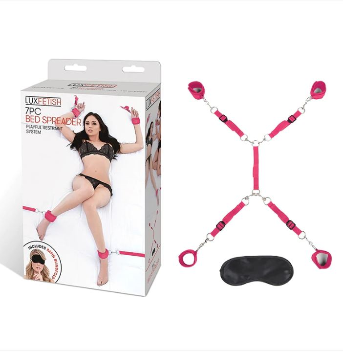 7-Piece Hot Pink Bed Spreader Bondage Set With Adjustable Cuffs