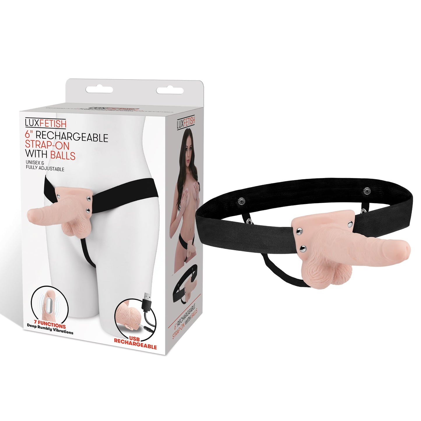 Lux Fetish 6 Inch Strap-On With Balls in Natural Skin Tone