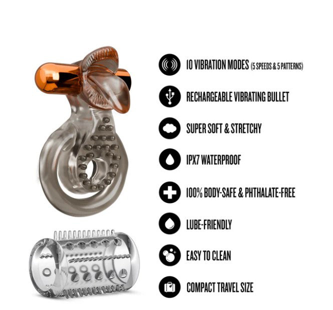 Stay Hard Vibrating Cock Ring Set with Textured Sleeve – Stamina Enhancer
