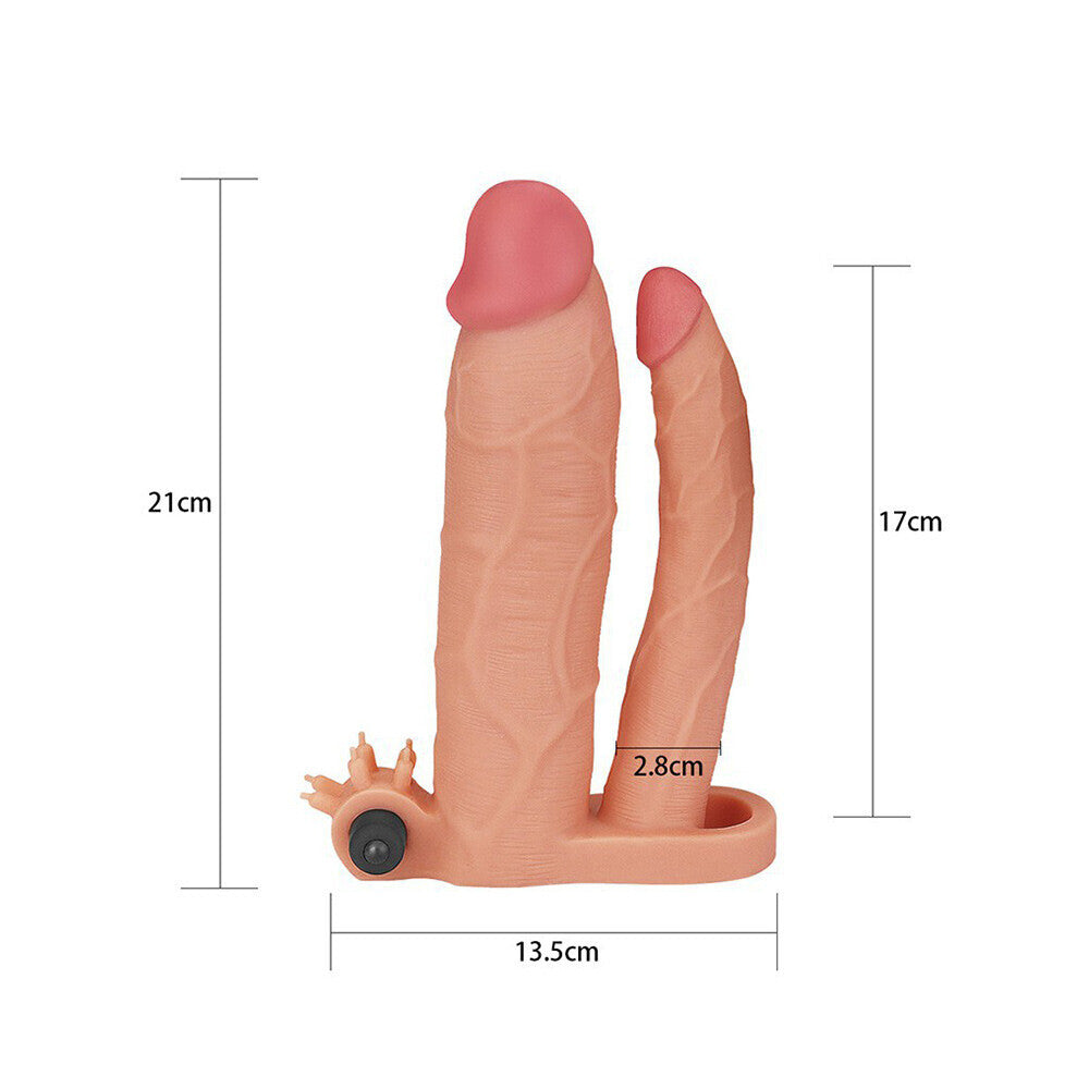 Lovetoy Vibrating Double Extender (Flesh Pink) – 3 Inch Vibrating Penis Extender