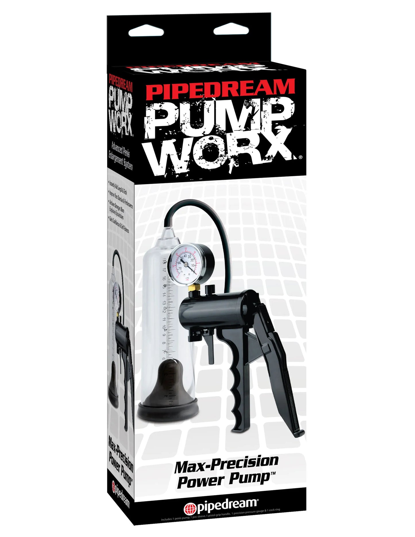 Pump Worx Max-Precision Power Pump (Black) – Handheld Penis Pump 18cm Insertable