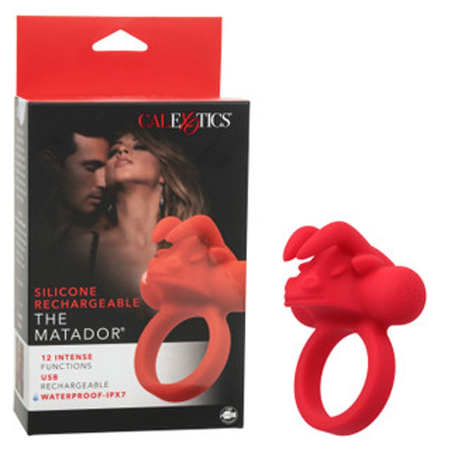 Silicone The Matador Red Waterproof Couples Enhancer Ring with 12 Intense Functions and Charging