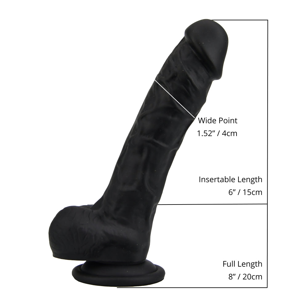 Loving Joy Realistic Silicone Dildo Black – 8.35 Inch Length 1.77 Inch Diameter Harness Compatible Dildo