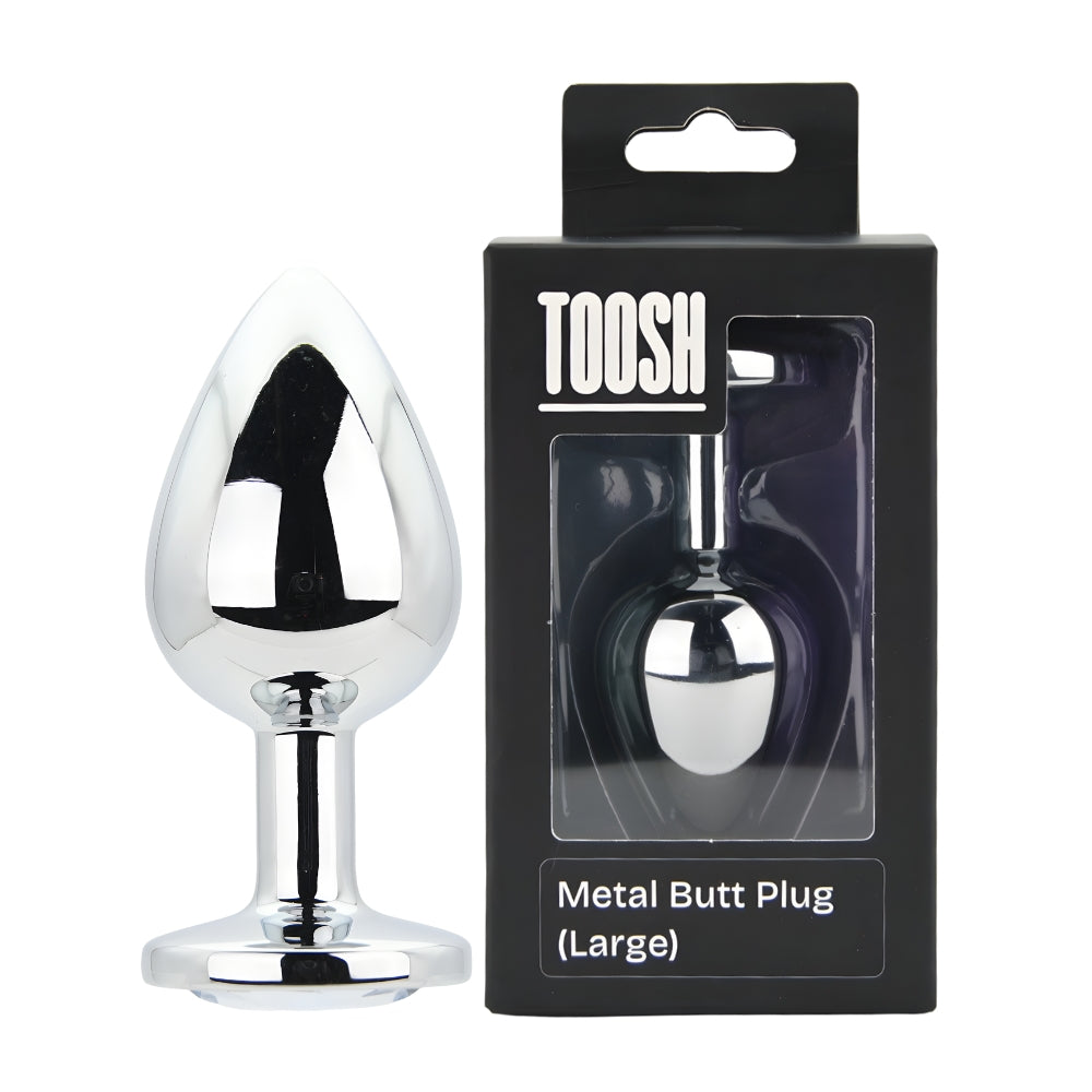 Toosh Silver Large Metal Butt Plug with Clear Stone Jewel
