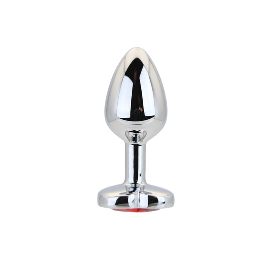 Toosh Heart Shaped Silver Small Butt Plug with Red Stone Jewel