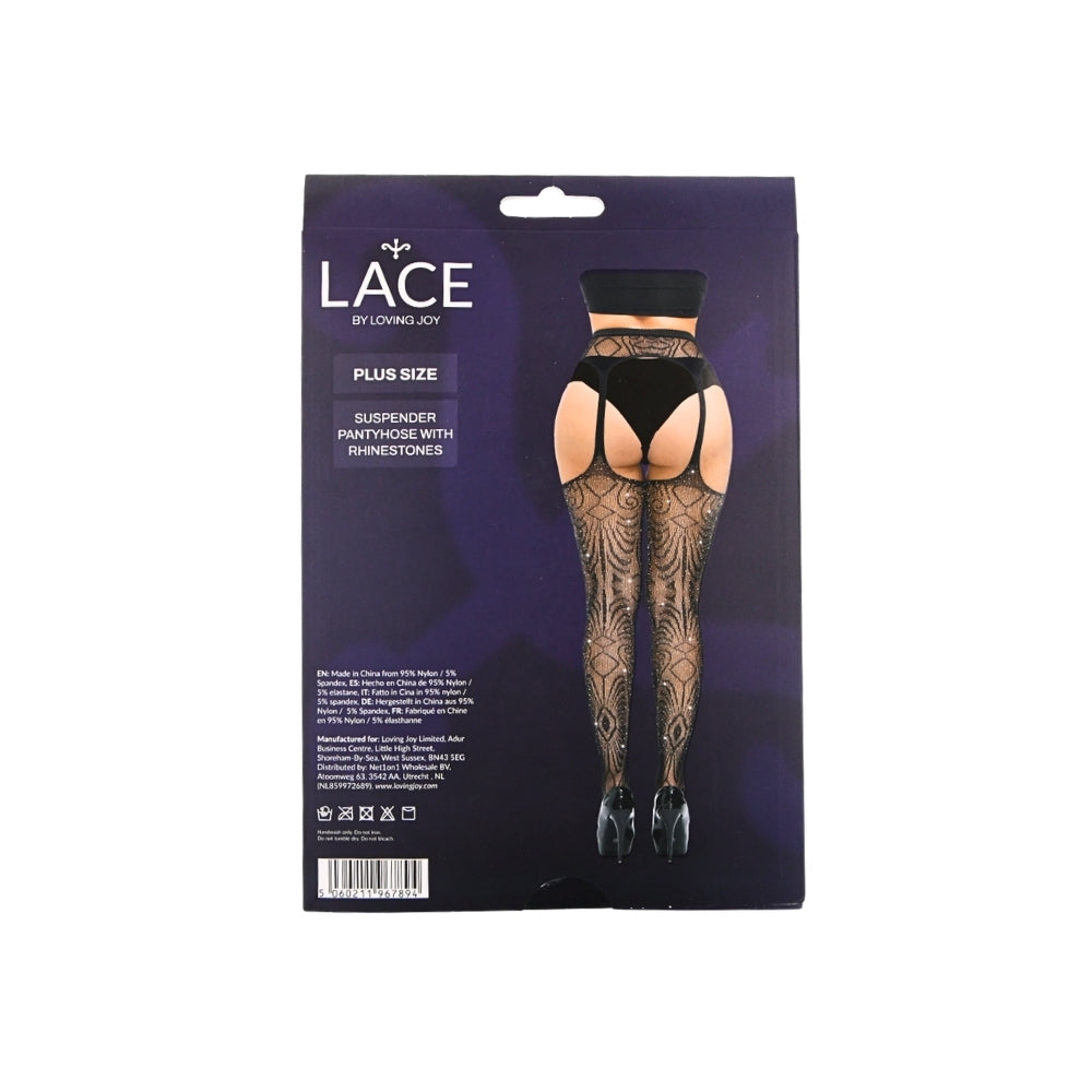 Lace by LJ Plus Size Suspender Pantyhose with Rhinestones – Lingerie