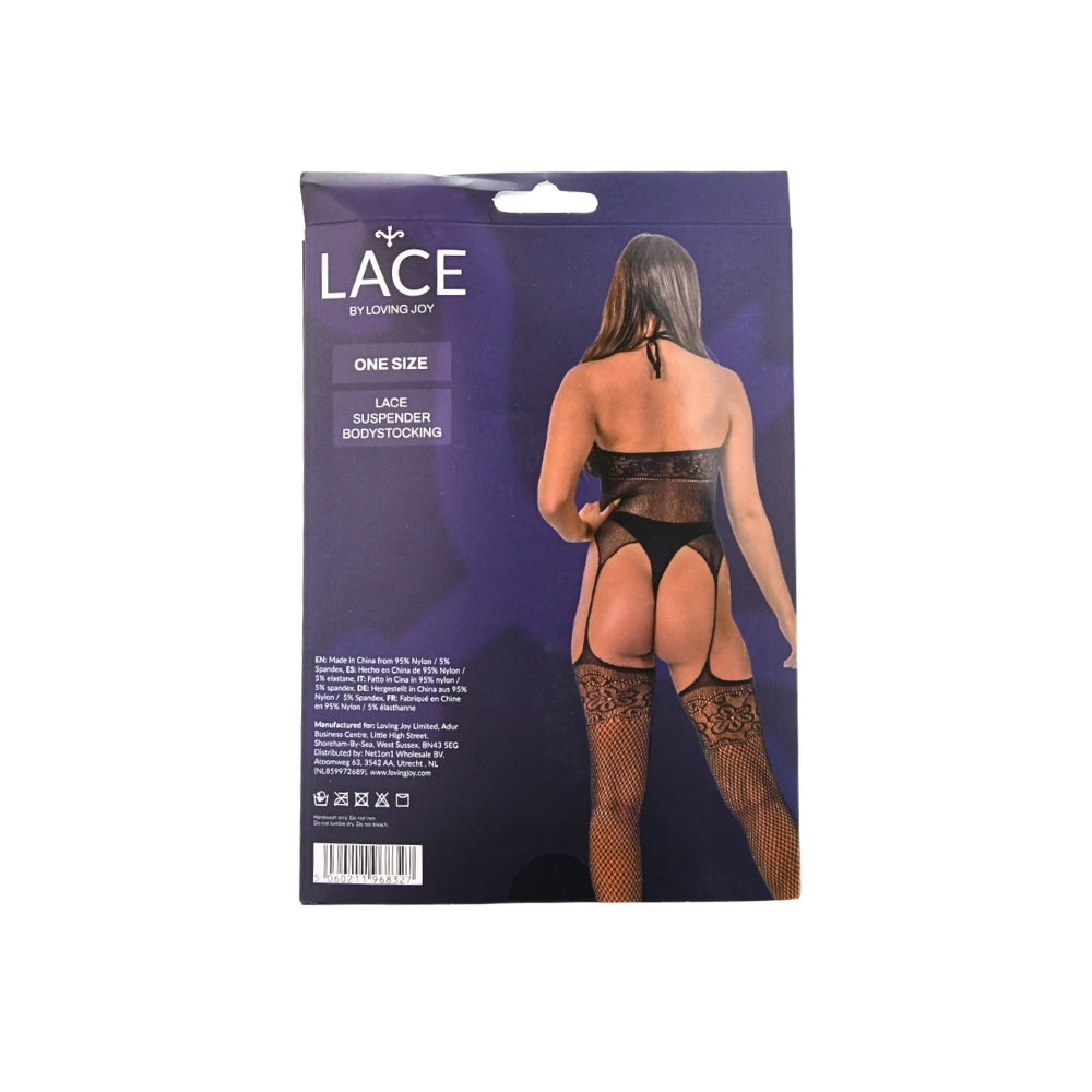 Lace by LJ Lace Suspender Bodystocking – Stretchy One-Piece Lingerie