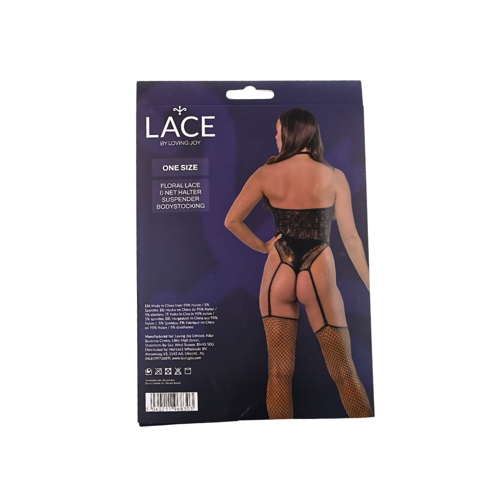 Lace by LJ Floral Lace and Net Halter Suspender Bodystocking – Lingerie