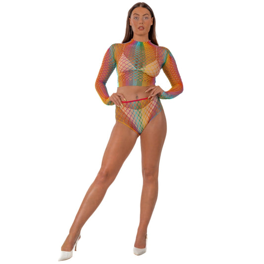 Lace By LJ Rainbow Fence Net Crop Top and Bottoms – Lingerie Set